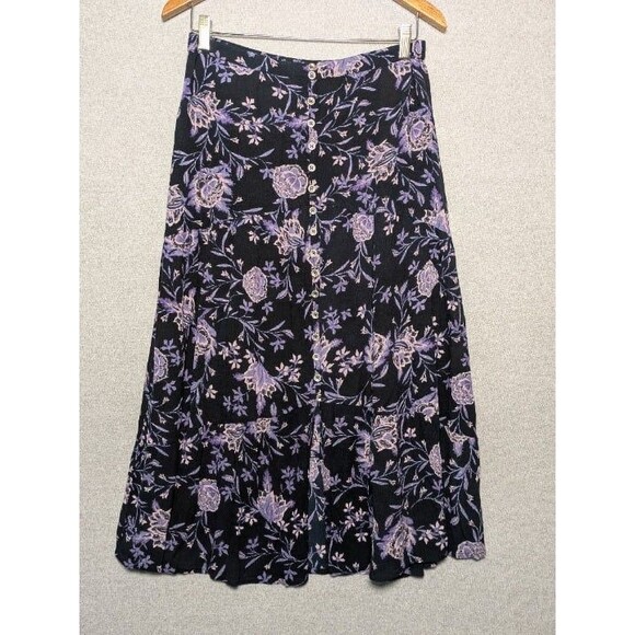 Coldwater Creek Black Floral Button Front Maxi Skirt Size XS Boho Cottagecore - Picture 2 of 10